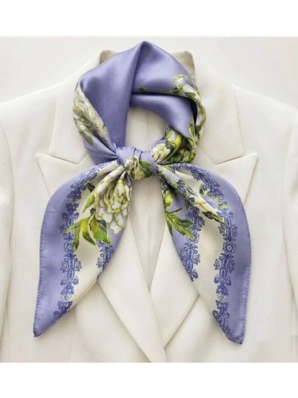 Luxurious Silky Elegant Bandana Square Scarf PURPLE GREEN Floral Multifunctional